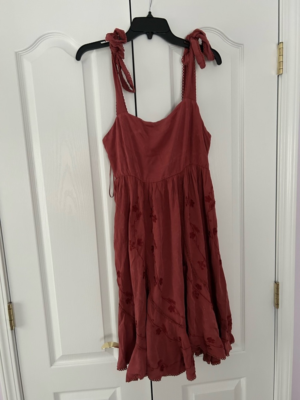 Rust Tie-Shoulder High-Low Sundress